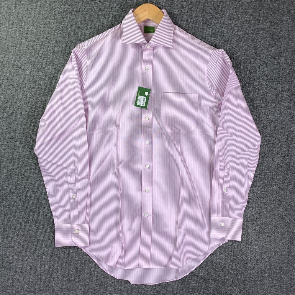 Sid Mashburn Dress Shirt Men 15 Pink Stripe Spread Collar Business Old Money NEW